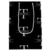 Elegant Zwart Monogram Aangepaste Naam Patroon Medium Cadeauzakje (Achterkant)