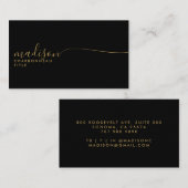 Elegant zwart monogram Gold Script Visitekaartje (Voorkant / Achterkant)