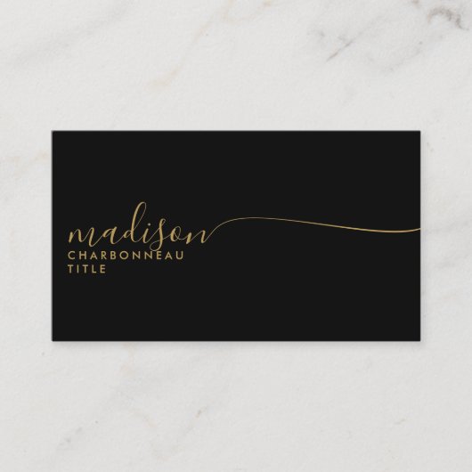 Elegant zwart monogram Gold Script Visitekaartje (Voorkant)