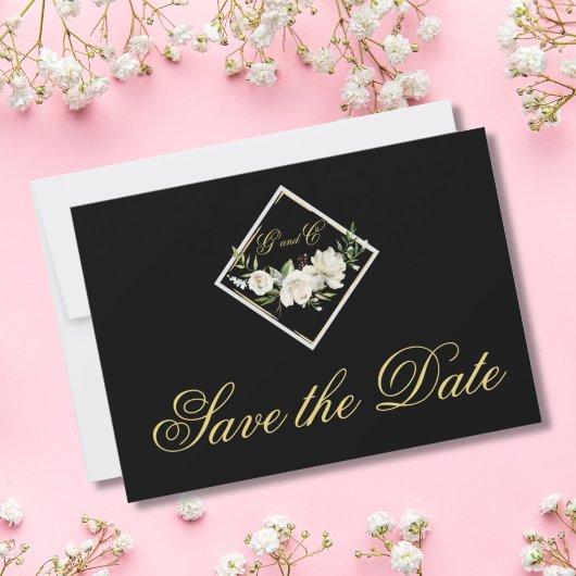 Elegant zwart monogram goud sparen de Datum Save The Date