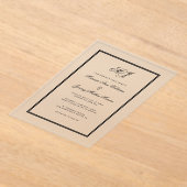 Elegant zwart monogram kalligrafie Lijst bruiloft Acryl Uitnodigingen (Laagn)