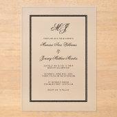 Elegant zwart monogram kalligrafie Lijst bruiloft Acryl Uitnodigingen (Voorkant)
