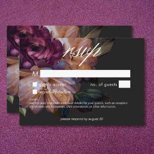 Elegant Zwart Moody Bloemen Bruiloft Geen Diner RSVP Kaartje
