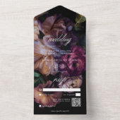 Elegant Zwart Moody Bloemen Bruiloft QR Code All In One Uitnodiging (Binnen)