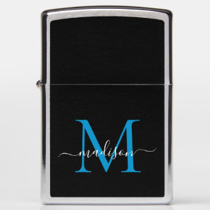 Elegant zwart oceaan blauw monogram vrouwelijk scr