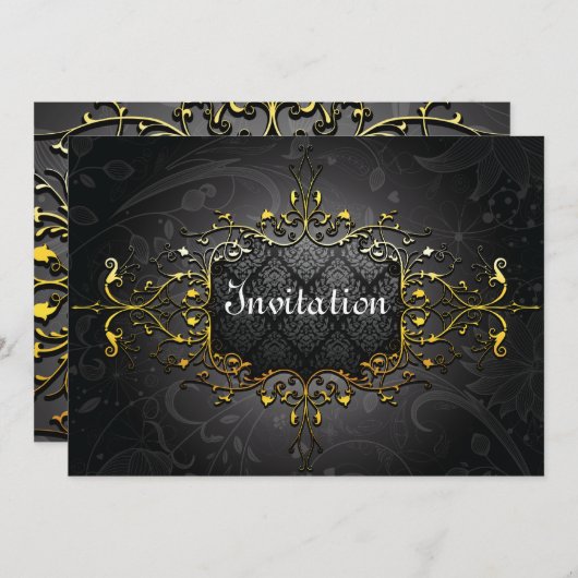 Elegant  zwart op gouden uitnodiging (Voorkant / Achterkant)