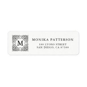 Elegant zwart ornamentaal Lijst monogram label
