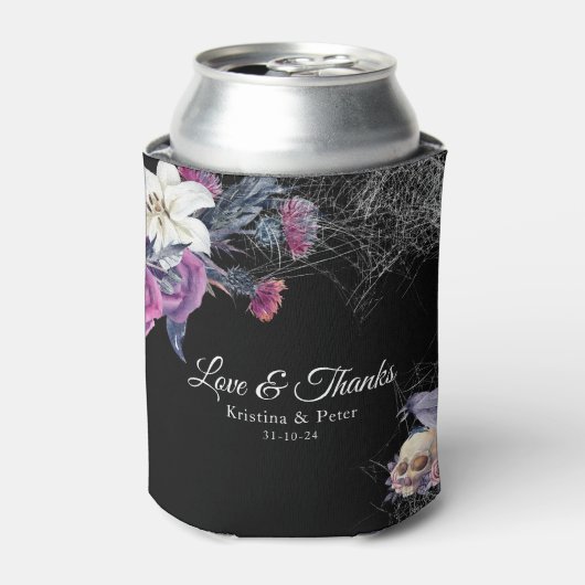 Elegant Zwart Paarse Gotische Bloemen Schedel Brui Blikjeskoeler (Blikje Voorkant)