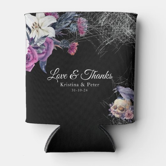 Elegant Zwart Paarse Gotische Bloemen Schedel Brui Blikjeskoeler (Voorkant)