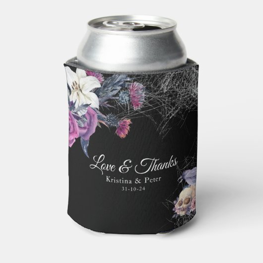 Elegant Zwart Paarse Gotische Bloemen Schedel Brui Blikjeskoeler (Blikje Achterkant)