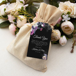 Elegant Zwart Paarse Gotische Bloemen Schedel Brui Cadeaulabel