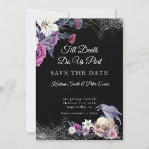 Elegant Zwart Paarse Gotische Bloemen Schedel Brui Save The Date
