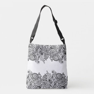 Elegant Zwart Paisley Kant Witte Achtergrond Crossbody Tas