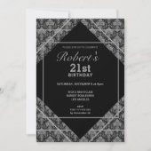Elegant zwart patroon 21e verjaardag uitnodiging (Voorkant)