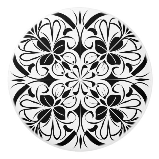 Elegant zwart patroon keramische knop (Voorkant)