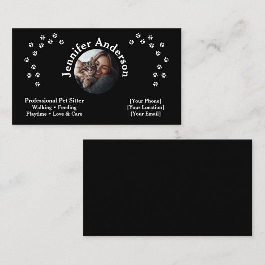Elegant zwart Pet Sitter Visitekaartje (Voorkant / Achterkant)