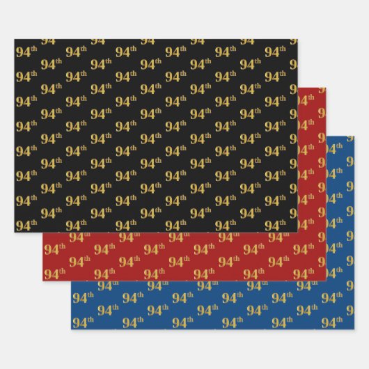 Elegant Zwart, Rood, Blauw, Faux Gold 94e Event # Inpakpapier Vel (Set)