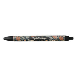 Elegant zwart rood bloemenmonogram zwarte inkt pen