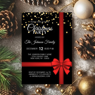 Elegant Zwart Rood Bow Kerst Vakantie Party Kaart