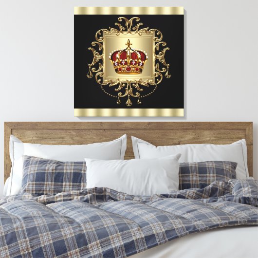 Elegant Zwart Rood en Goud Kroon Canvas Muurkunst (Insitu (Slaapkamer))
