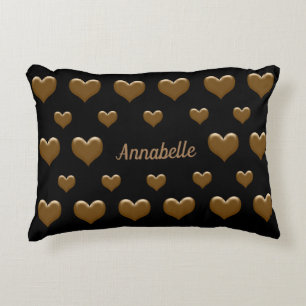 Elegant zwart/rood met geborstelde gouden harten accent kussen