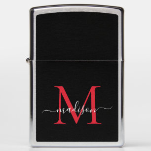 Elegant zwart rood monogram stijlvol chique script