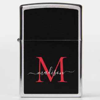 Elegant zwart rood monogram stijlvol chique script