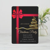 Elegant Zwart Rood Ribonn - Gouden Kerstboom Kaart (Staand voorkant)