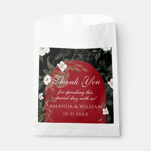 Elegant Zwart Rood Wit Bloemen Bruiloft Bedankzakje (Voorkant)