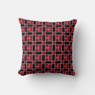 Elegant zwart rood & wit patroon kussen