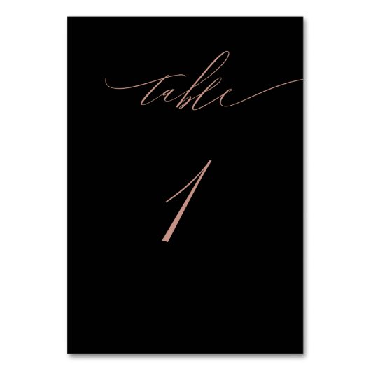Elegant Zwart Roos Goud Script No 1 Trouwtafel Kaart (Voorkant)