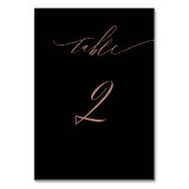 Elegant Zwart Roos Goud Script No 2 Trouwtafel Kaart (Achterkant)