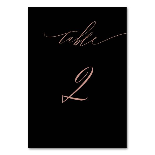 Elegant Zwart Roos Goud Script No 2 Trouwtafel Kaart (Voorkant)
