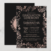 Elegant Zwart Roos Gouden Bloemen Afstuderen Kaart (Voorkant / Achterkant)