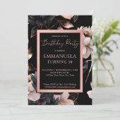 Elegant zwart roos gouden bloemenverjaardag sjablo kaart (Staand voorkant)