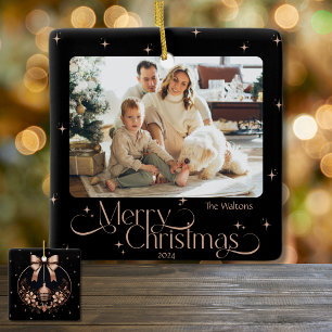 Elegant zwart-Roos gouden kerstfoto Ornament