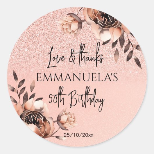 Elegant zwart roos gouden verjaardag dank je wel g ronde sticker (Voorkant)