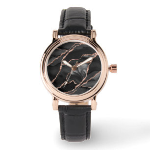 Elegant zwart Roos goudfolie agaat Horloge