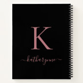 Elegant zwart Roos roze Monogram Naam Notitieboek (Achterkant)