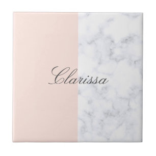 Elegant zwart roze en wit marmer kleurenblok tegeltje