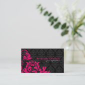 Elegant Zwart Roze & Wit  Bloemen Damasks Visitekaartje (Staand voorkant)