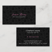 Elegant Zwart Roze & Wit  Damasks Visitekaartje (Voorkant / Achterkant)