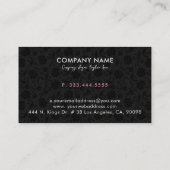 Elegant Zwart Roze & Wit  Damasks Visitekaartje (Achterkant)