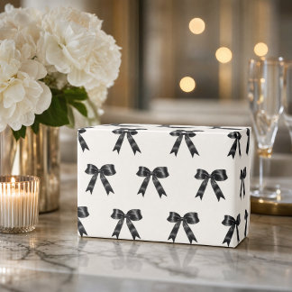 Elegant zwart satijnen strikpatroon | Chic minimaa Cadeaupapier