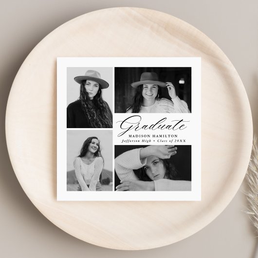 Elegant zwart Script 4 Foto Afstuderen Servet