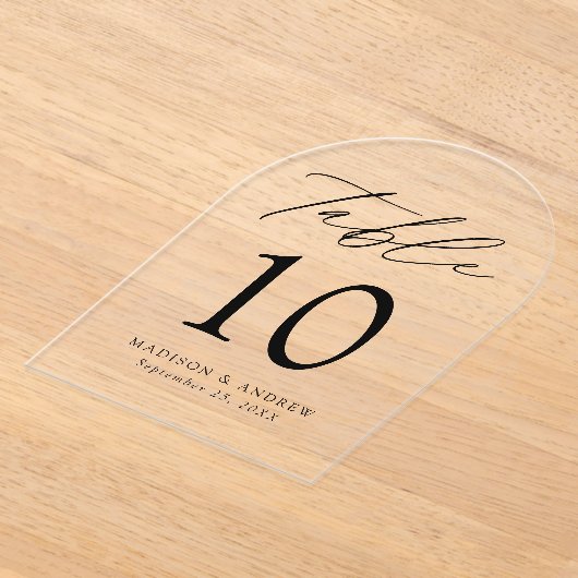 Elegant zwart script acryl boog tabel nummer acryl uitnodigingen (Laagn)