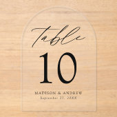 Elegant zwart script acryl boog tabel nummer uitnodigingen (Voorkant)