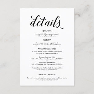 Elegant zwart script, bruiloft details informatie informatiekaartje