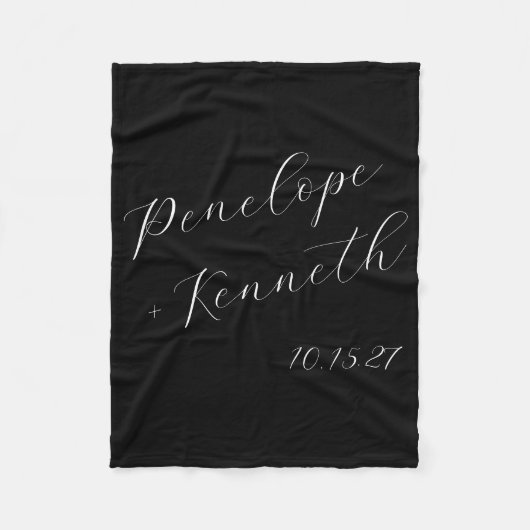 Elegant zwart script bruiloft gepersonaliseerd paa fleece deken (Voorkant)