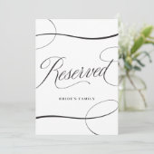 Elegant Zwart Script Bruiloft Gereserveerd Tafelte (Staand voorkant)